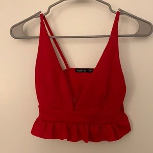 Boohoo crop top red frill